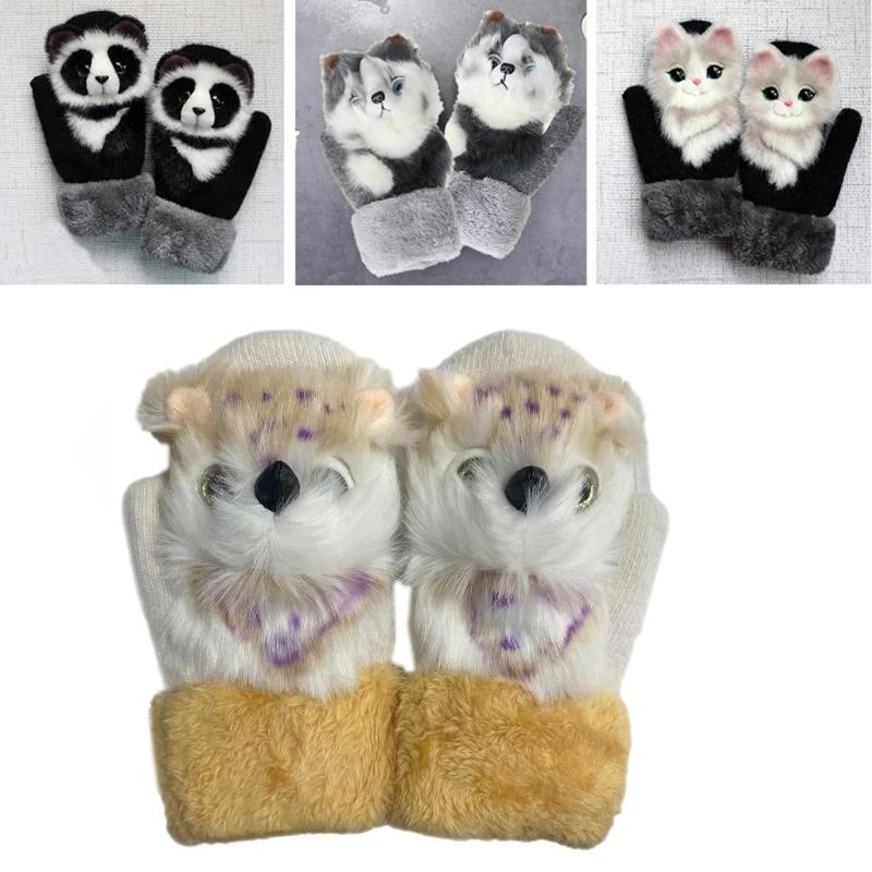 Cartoon Gloves Kids Knit Winter Mittens Kid Animal Plush Mitts Zpaxo
