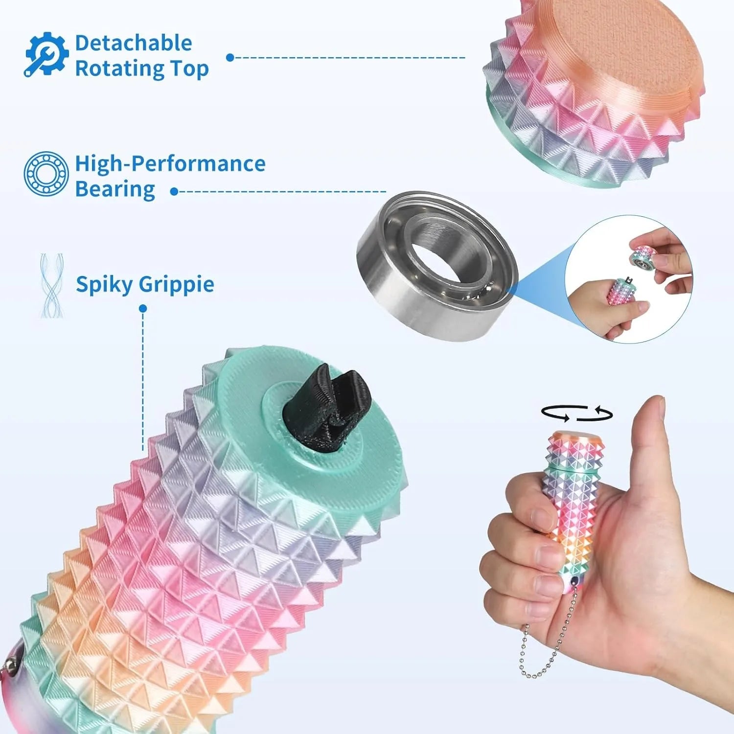 Discomfort Stim Fidget 3D Printed Pocket Spiky Keychain Clicker