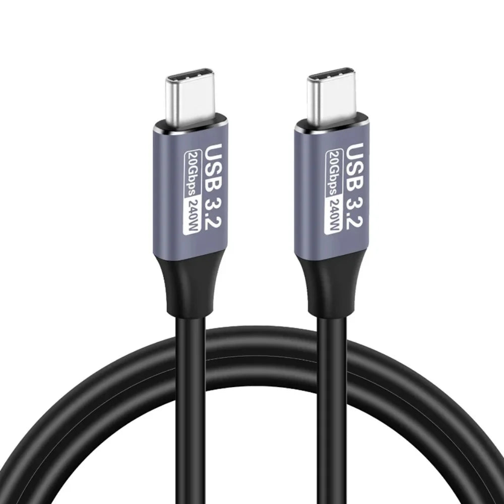 240W USB C to C 3.2 Gen2 Cable 20Gbps 48V 5A 4K 60Hz QC 3.0 Fast Charging Data Cord for MacBook Pro Samsung Xiaomi SSD Laptop Zpaxo black 0.2m