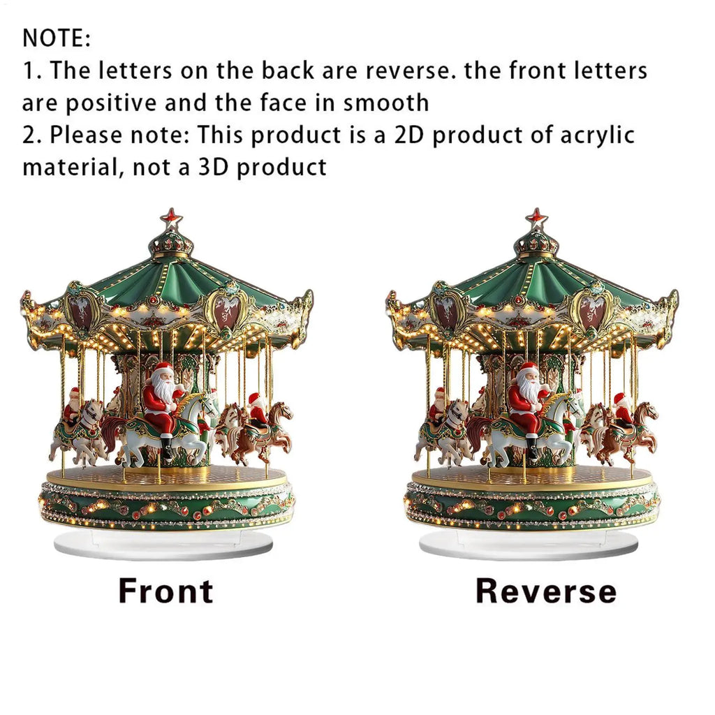 Christmas Carousel Acrylic 2D Home Decor Santa Claus Figurine Merry Christmas Scene Shelf Cafe Office Bar Indoor Decoration