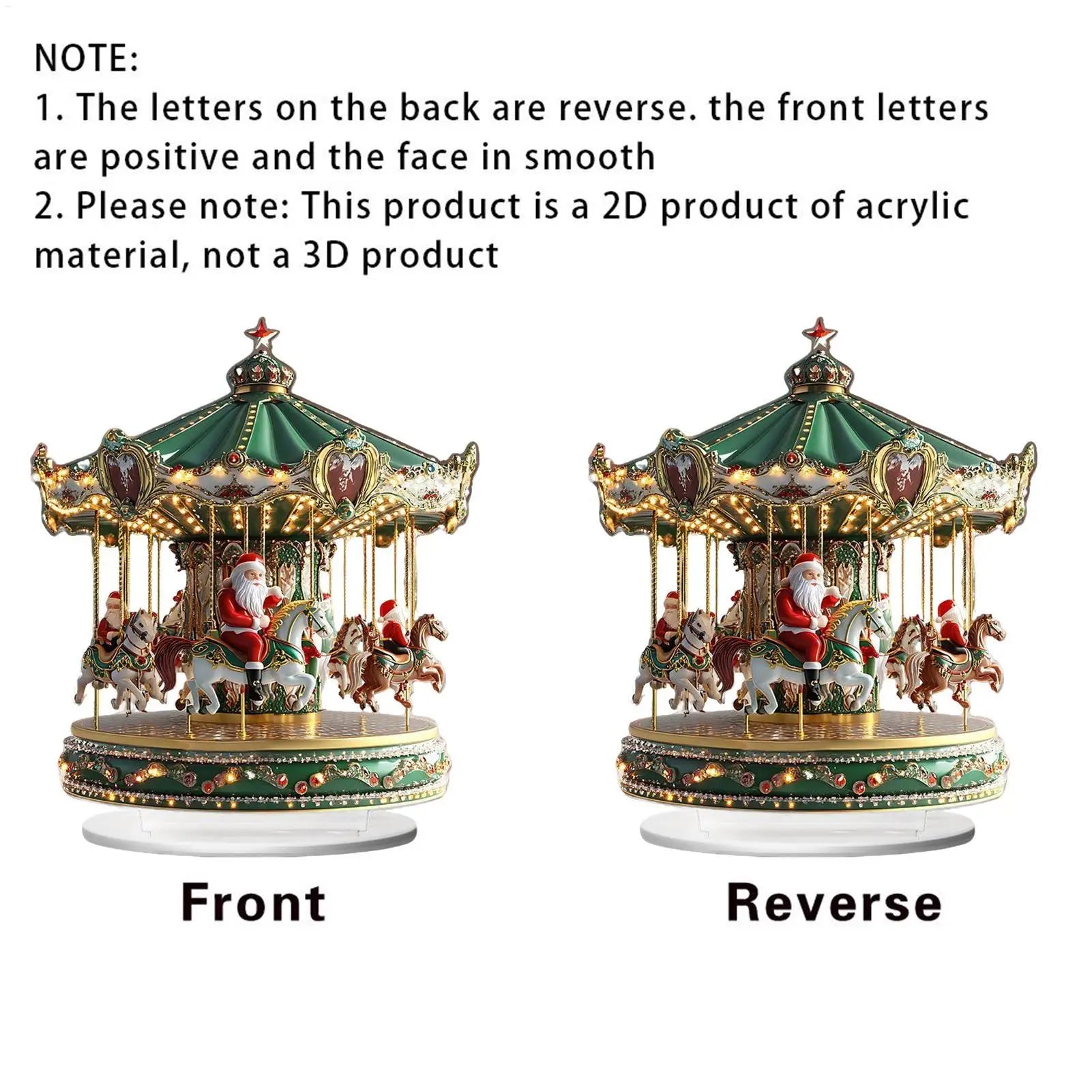 Christmas Carousel Acrylic 2D Home Decor Santa Claus Figurine Merry Christmas Scene Shelf Cafe Office Bar Indoor Decoration