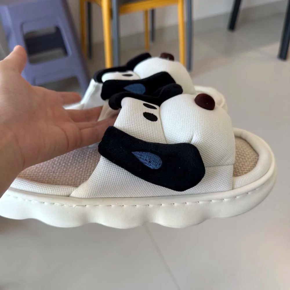 SHAJI Cute Cartoon Dog Linen Slides Summer Couple Platform Non Slip