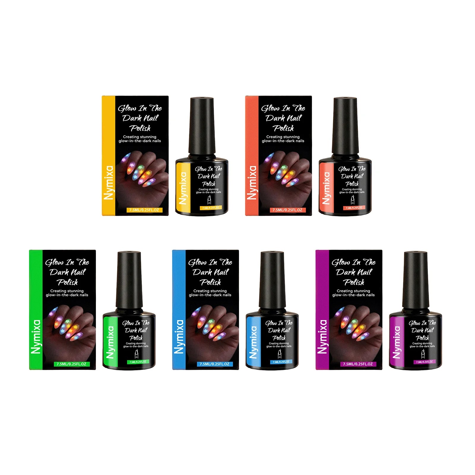 Glow in the Dark Fluorescent Nail Polish Set – 5 Neon Colors Gel Nail Polish Set Zpaxo 5 color series