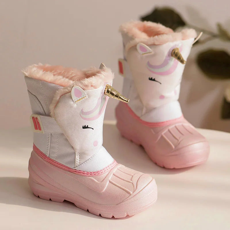 Girls Unicorn Snow Boots Waterproof Slip Resistant Cold Weather Shoes Zpaxo