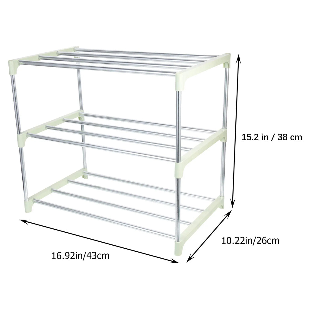 3-Tier Shoe Storage Shelf Rustproof Stainless Steel Material Neat Folding Free Standing Shoe Rack for Household Use