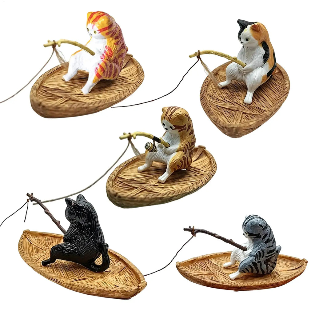 Cute Kitten Fishing Aquarium Ornament Floating Hanging Cat Fish Tank