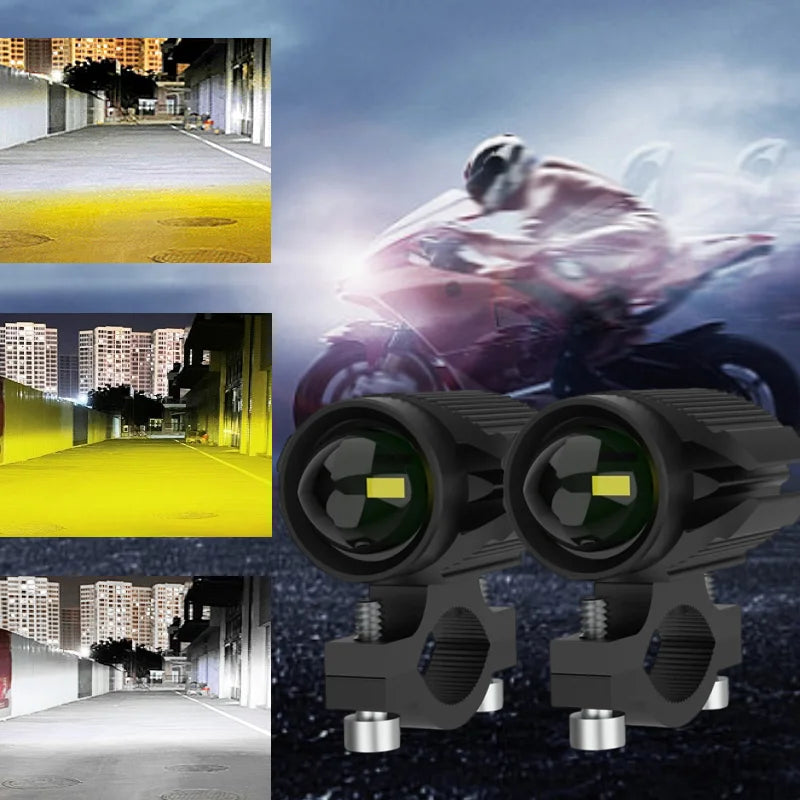Motorcycle LED Headlight Projector Lens Dual Color ATV Scooter for Moto Bike Car Headlamp Light Auxiliary Spotlight Fog Light Zpaxo