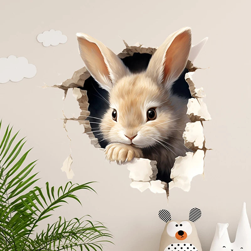 Classroom Bedroom Living Room Dining Room Kitchen Bathroom Decor Cartoon 3D Rabbit Wall Stickers Self-adhesive Stickers School Zpaxo