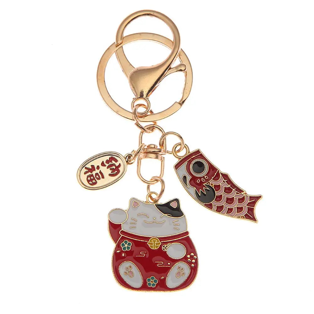 Creative Children Lucky Cat Bag Pendent Maneki Neko Car Key Ring Women Key Chain Carp Streamer Japanese Style Pendant Zpaxo