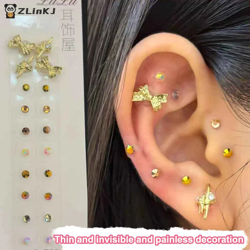 20 Patches Ear Acupuncture Stickers Bowknot Colorful Flower Rhinestones Ear Point Stickers Ear Pressure Stick Zpaxo