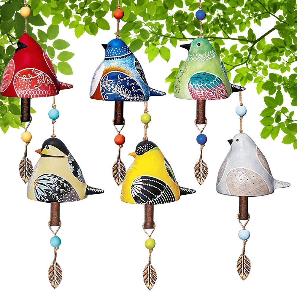 Cute Bird Wind Chime Resin Song Bell Hanging Ornaments Wall Window