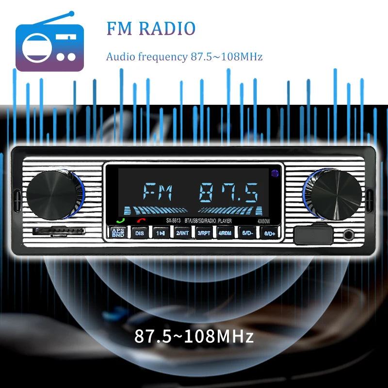Hippcron Car Radio 1 DIN Stereo FM Bluetooth MP3 60Wx4 Audio Player