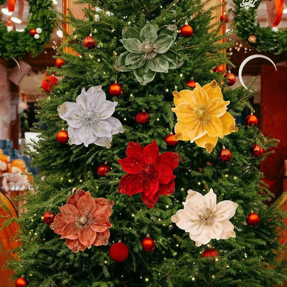 26cm Glitter Artificial Poinsettia Christmas Flower Decor Artificial Christmas Flower Zpaxo