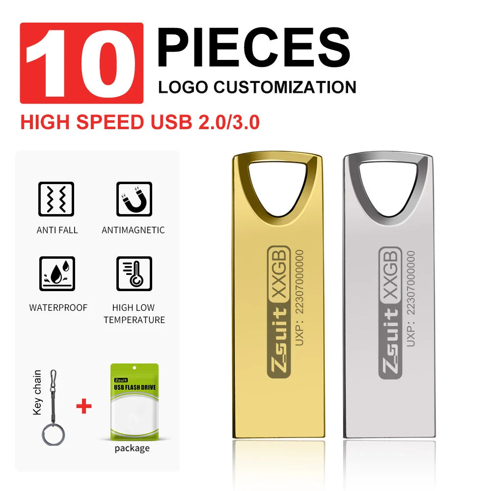 Zsuit 10Pcs USB Flash Drive 64GB Pen Drive 2G 4G 8G Metal Pen Drive Usb Stick 32G Memory Stick Free Custom Logo Flash Usb 3.0 Zpaxo
