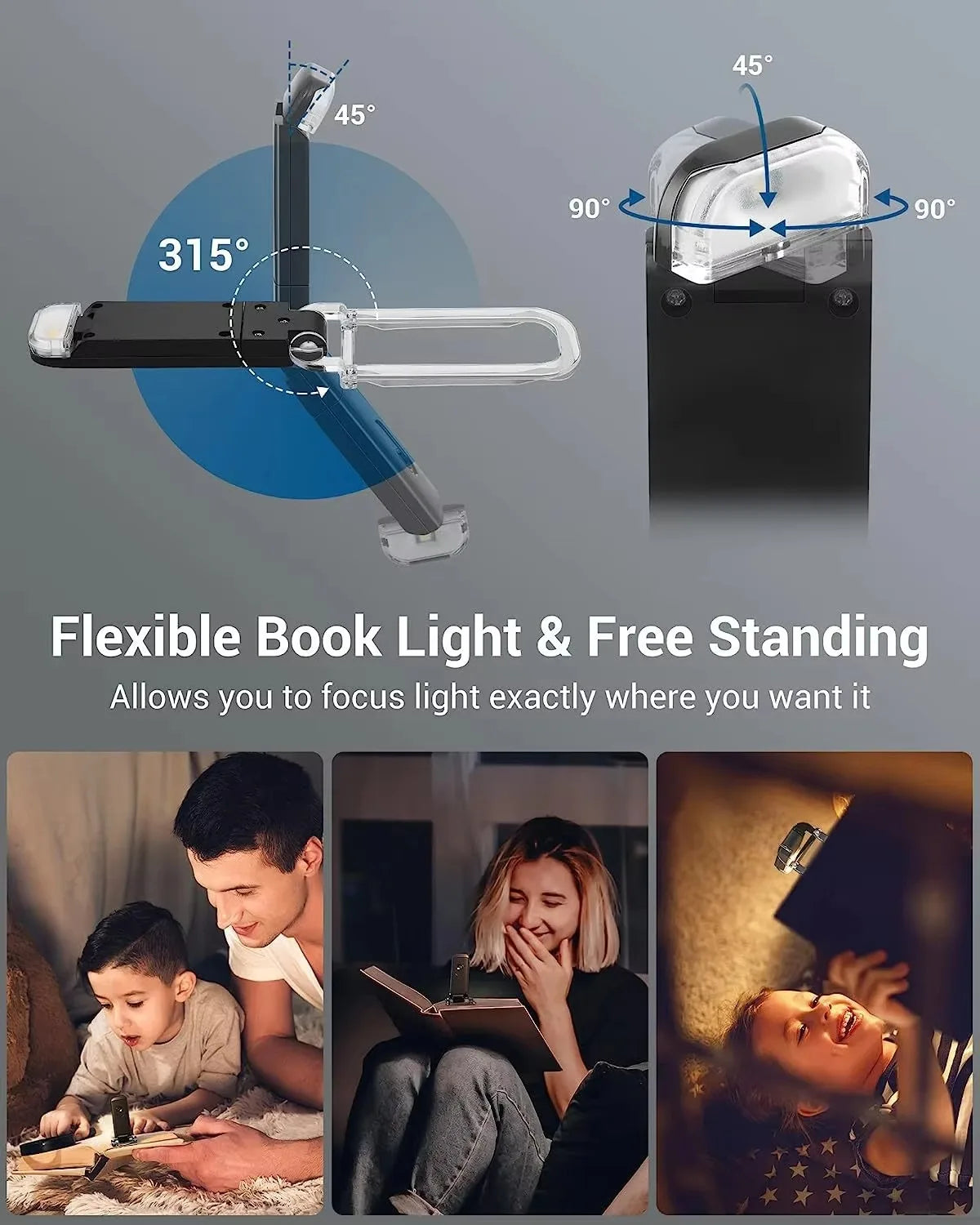 USB Rechargeable LED Book Reading Light Dimmable Night Lights Clip Zpaxo