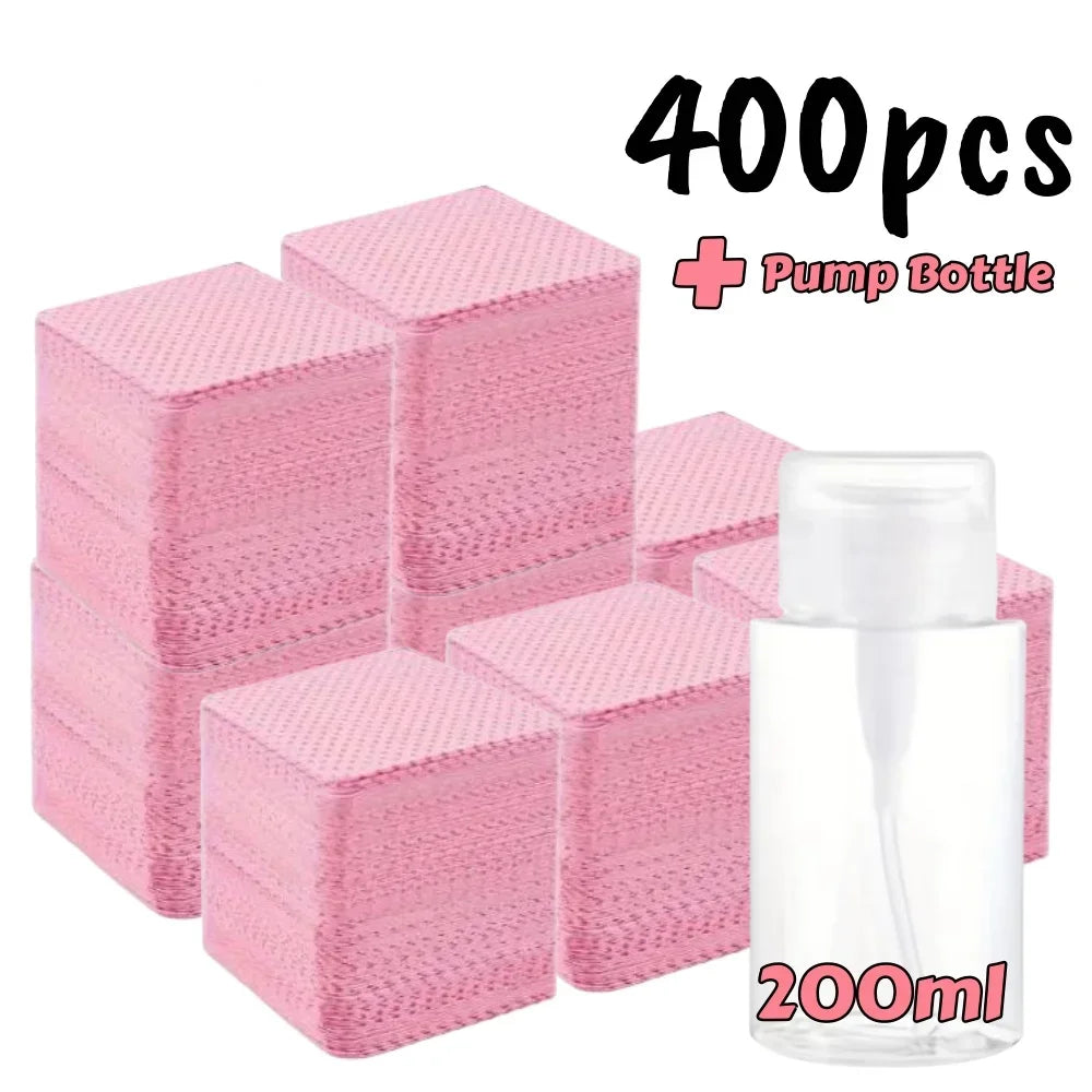 20-600pcs Lint-Free Nail Wipes Gel Cleansing Tissues Aluminum-Free Nail Polish Remover Pads for Nail Beauty Cleaning Care Tool Zpaxo P400pcs 200ml bottle