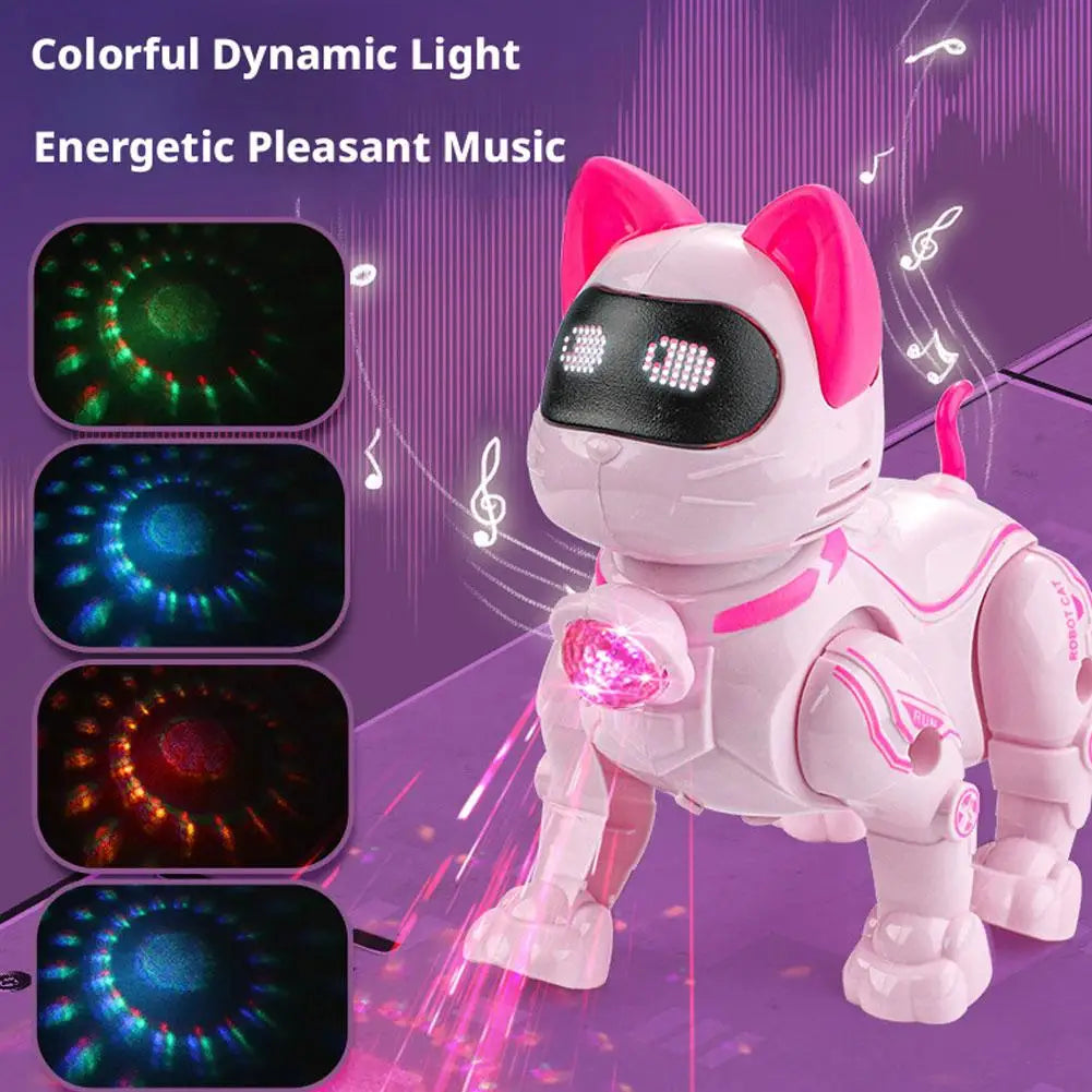 NEW Electric Robot Cat Toy Walking Singing Interactive Pet Toy with Leash Pink Machine Toy Birthday Gift for Kids Boys Girls Zpaxo