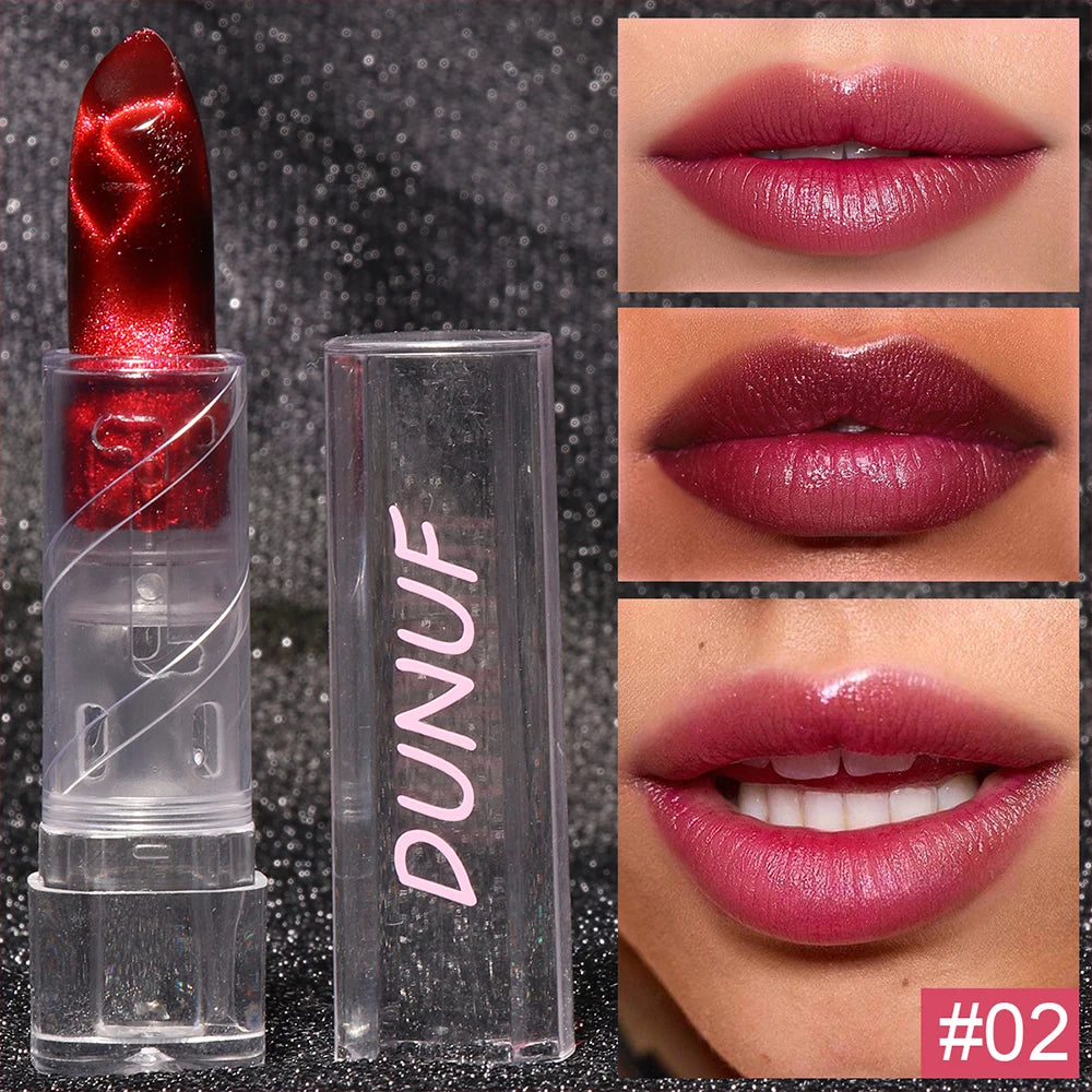 2pcs Moisturizing Cat Eye Lipstick Mirror Glitter Metallic Lipstick Diamond Pink Pearl Sparkling Lip Gloss Color Changing Lips Zpaxo