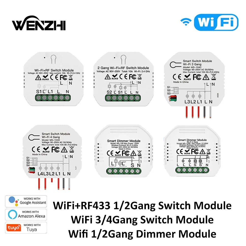 Light Switch Module Wifi Dimmer DIY RF 433 Mhz Relay Automation Wireless Remote Control Smart Life Tuya Alexa Google Home Mose Zpaxo