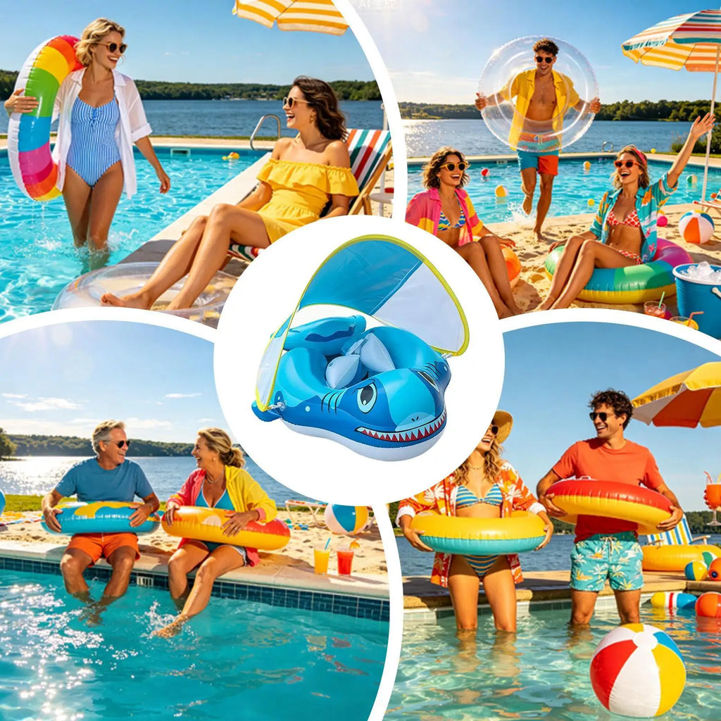 Kids Floats For Pool Inflatable Swimming Ring With Sun Shade Floating Water Chair For Boys Girls Ages 6-48 Months Outdoor River Zpaxo