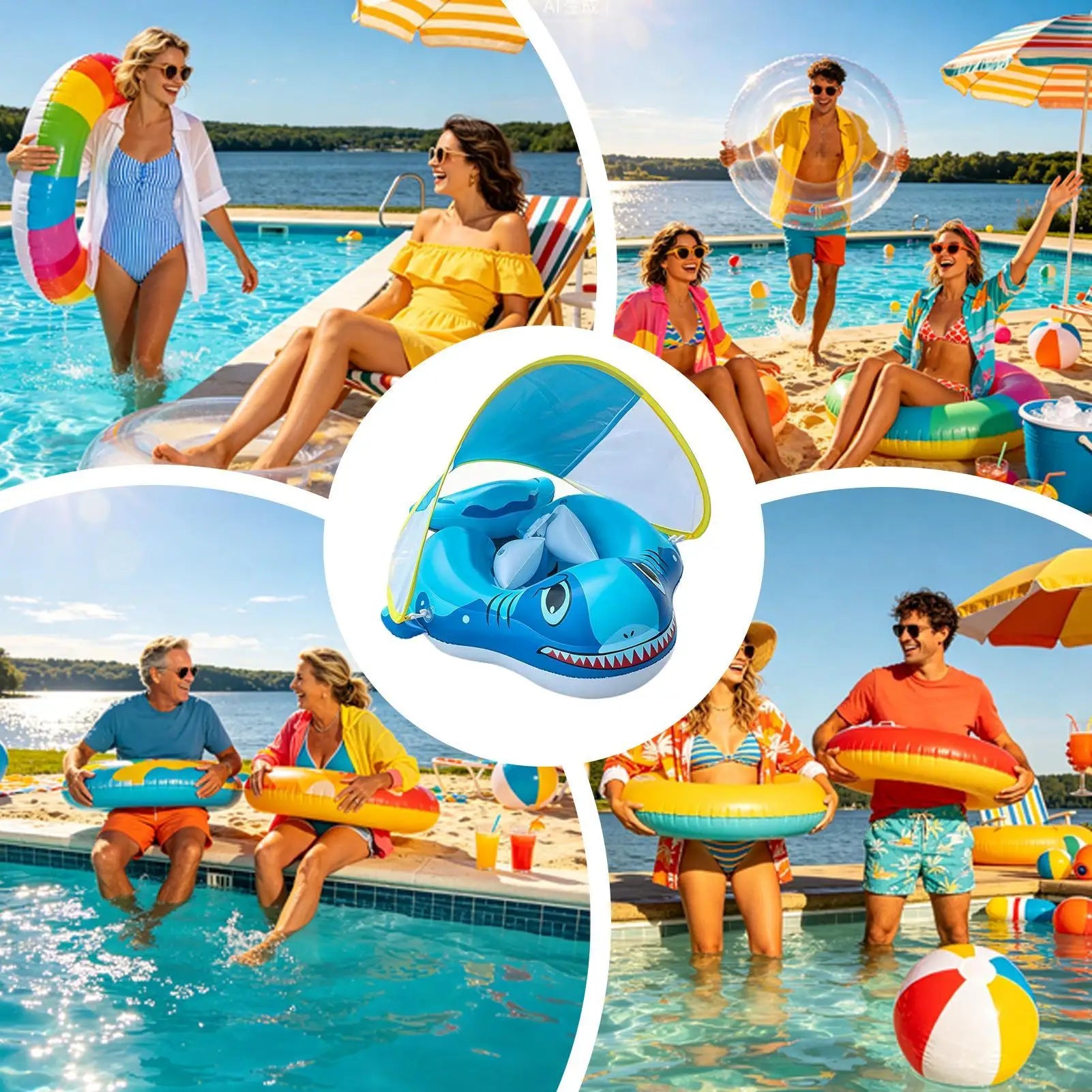 Kids Floats For Pool Inflatable Swimming Ring With Sun Shade Floating Water Chair For Boys Girls Ages 6-48 Months Outdoor River Zpaxo