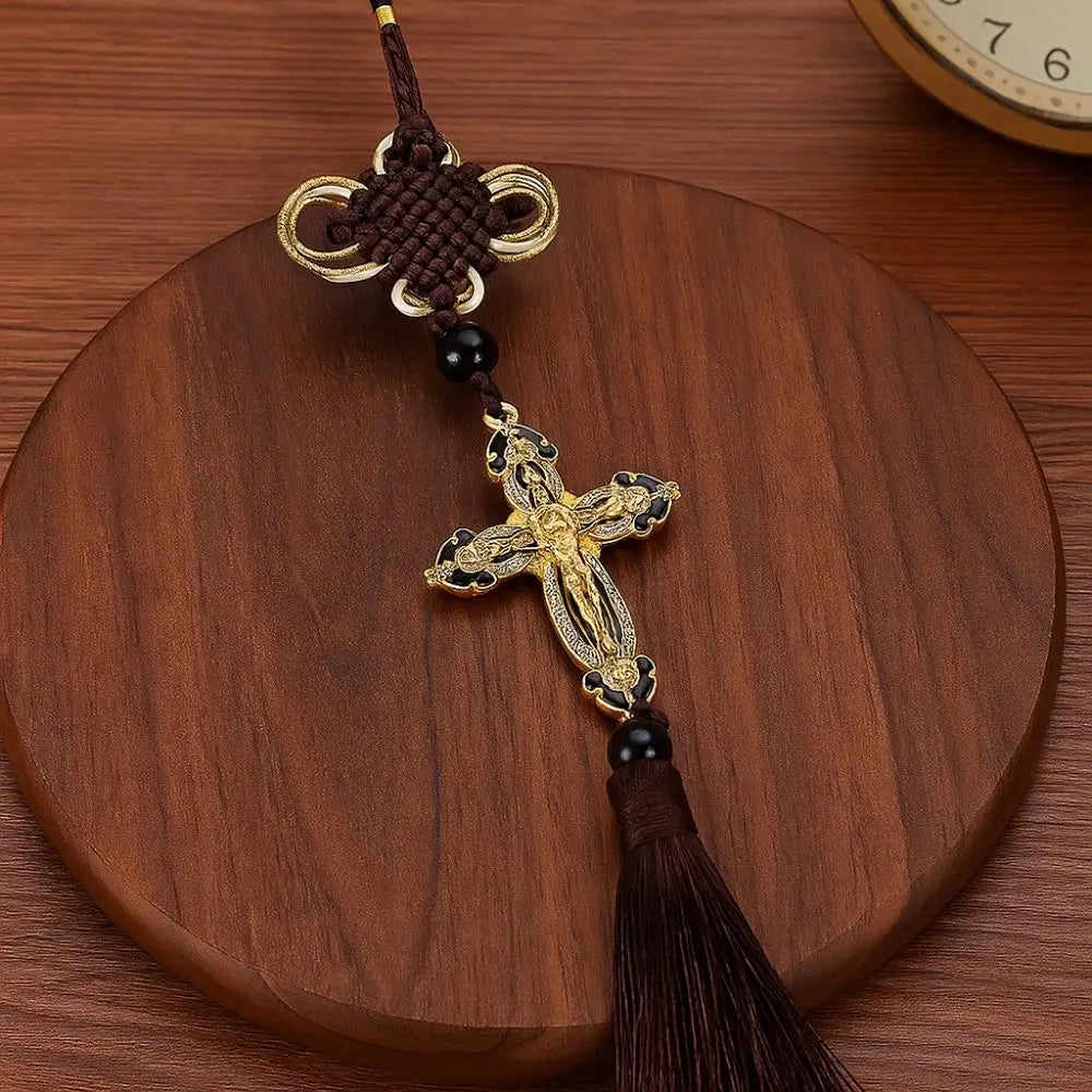 Retro Cross Car Pendants Decorative Tassel Rearview Mirror Pendant Zpaxo