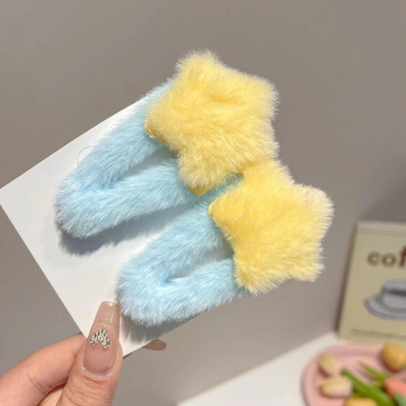Plush Star Hair Clips Women Blocking Bangs Soft Accessories Girls