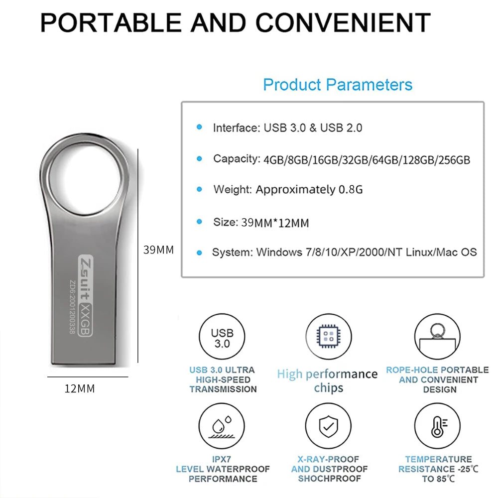 Zsuit 10Pcs/lot Custom Logo Metal Pendrive 128GB USB Flash Drive 4GB 8GB 16GB Storage Stick Gifts Memory Key Waterproof U disk Zpaxo
