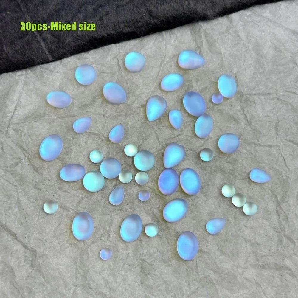 Blue Rhinestone Nail Decorations Teardrop Gems Oval Shape Charms Zpaxo 30pcs-Mixed size
