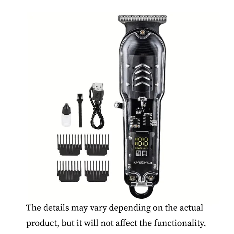 Professional Electric Hair Clipper for Men Transparent USB Rechargeable Body Trimmer Hair Cutting Machine Gift for Him Zpaxo black