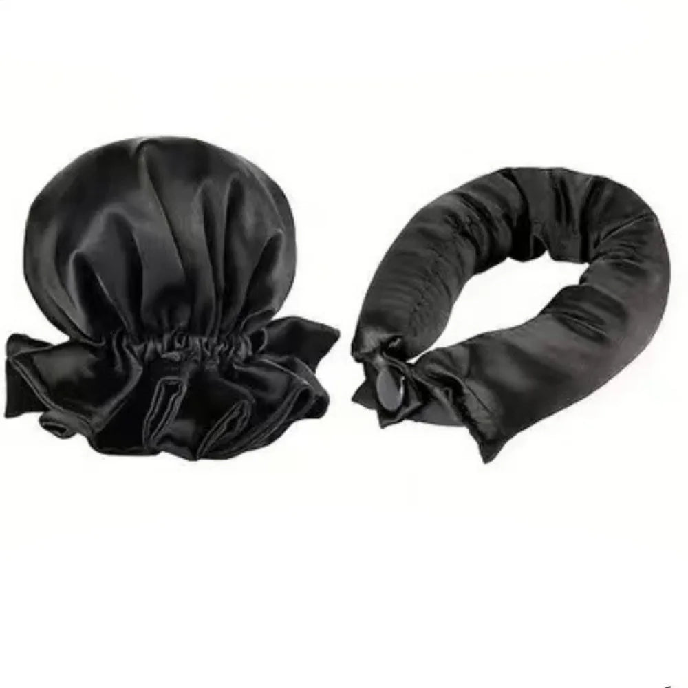 2Pcs/Set DIY Heatless Curling Rod Set Hair Styling Tools Hair Caps Hair Curlers Styling Tools Pillow Soft Rollers Zpaxo Black