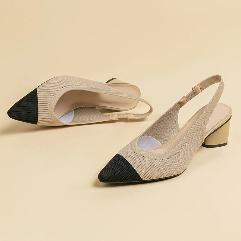 Vertical Texture Knit Princess Sandals Pointed Toe Shallow Cut Side Zpaxo