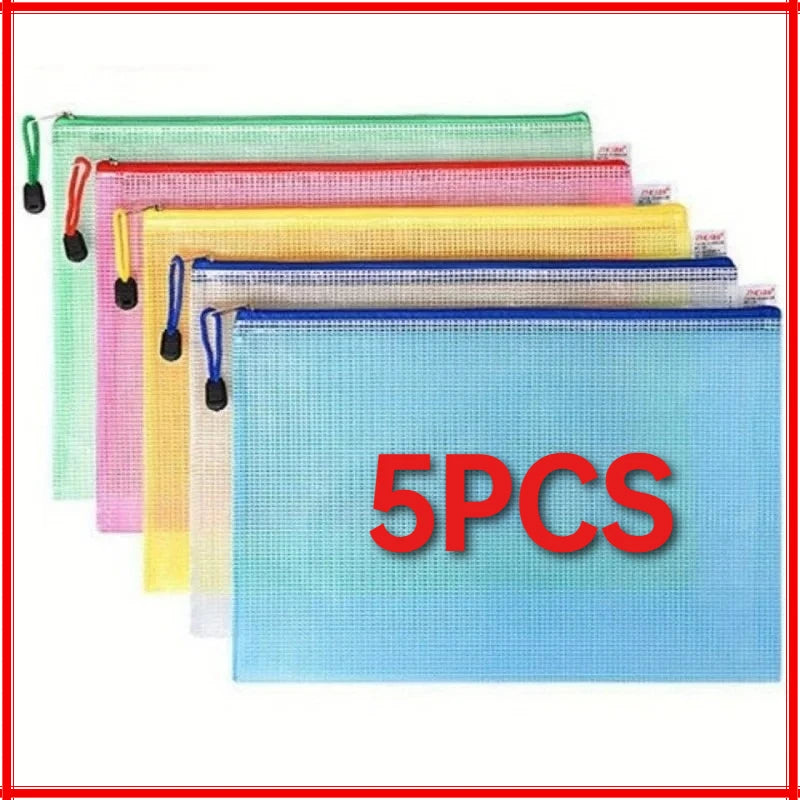 5Pcs A5 Stationery Storage Folder File Mesh Zipper Pouch Document Bag Zip File Folders School Office Supplies Zpaxo