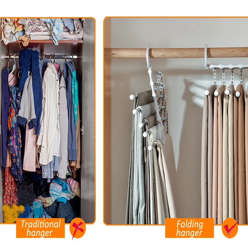 5 in1 Save Space Pants Hanger Collapsible Towel Tie Hook Multi-functional Clothes Trouser Rack Wardrobe Closet Organizer Storage Zpaxo