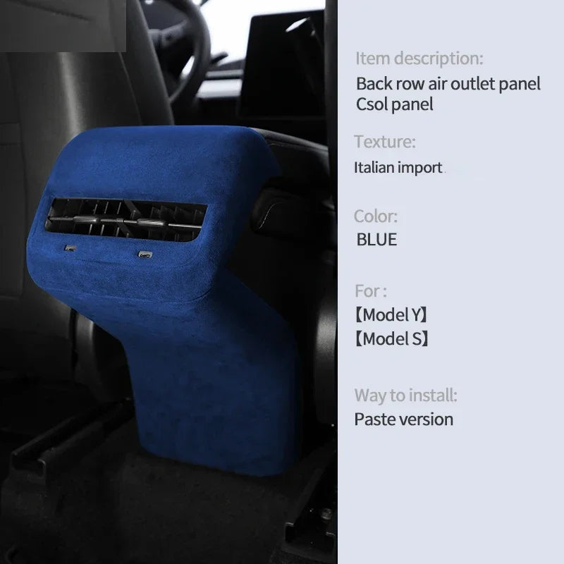 Car Rear Air Condition Vent Outlet Cover For Tesla Model 3/Y Interior Alcan tara Auto Back Exhaust Vent Decorative Sheath Shell Zpaxo A Blue