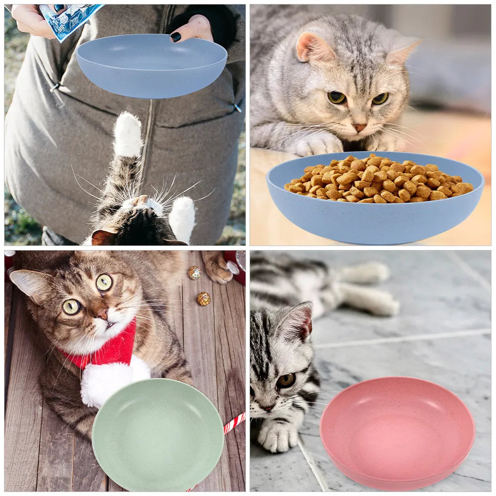 Round Cat Food Bowl Shallow Wide Mouth Pet Feeder Dish Small Cats