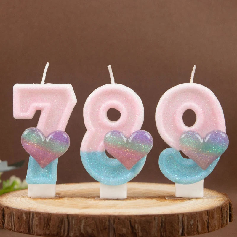 0 1 2 3 4 5 6 7 8 9 Pink Blue Gradient Glitter Heart-shaped Number