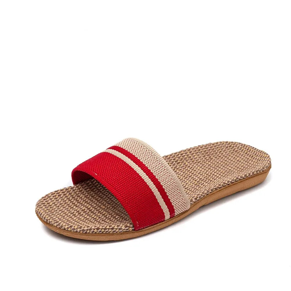 Summer Women Slippers Anti-slip Home Lightweight Shoes Indoor Linen Zpaxo Red 42-43