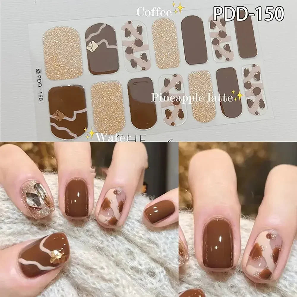 14Strips Gel Nail Stickers Full Cover Floristic Nail Art Stickers Semi Cured Gel Nail Polish Strips DIY Nail Art Making Zpaxo 150