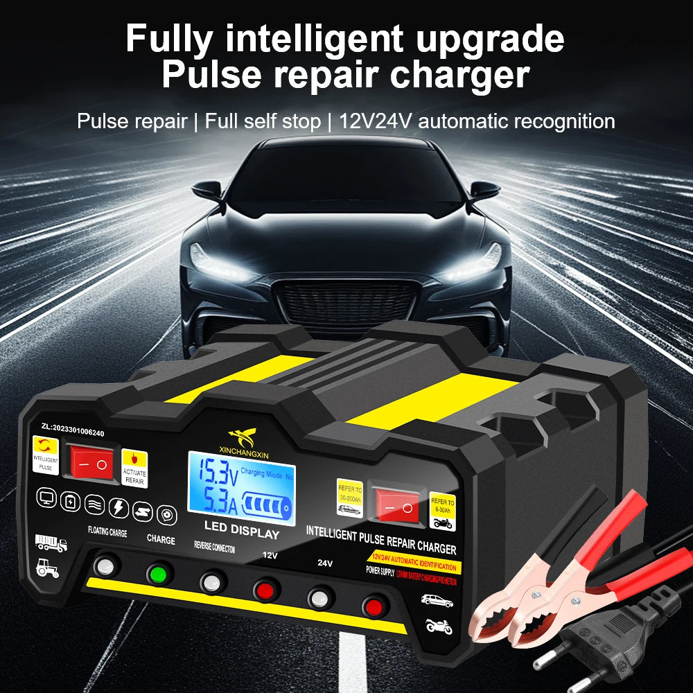 Full Automatic Car Battery Charger Wet Dry Lead Acid LCD Display