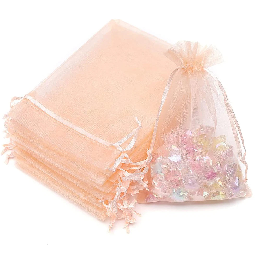 100Pcs Organza Bags 7x9cm Drawstring Mesh Jewelry Packaging Pouches Wedding Party Christmas Favor Candy Gift Bags Zpaxo Chanpagne Non 7x9cm