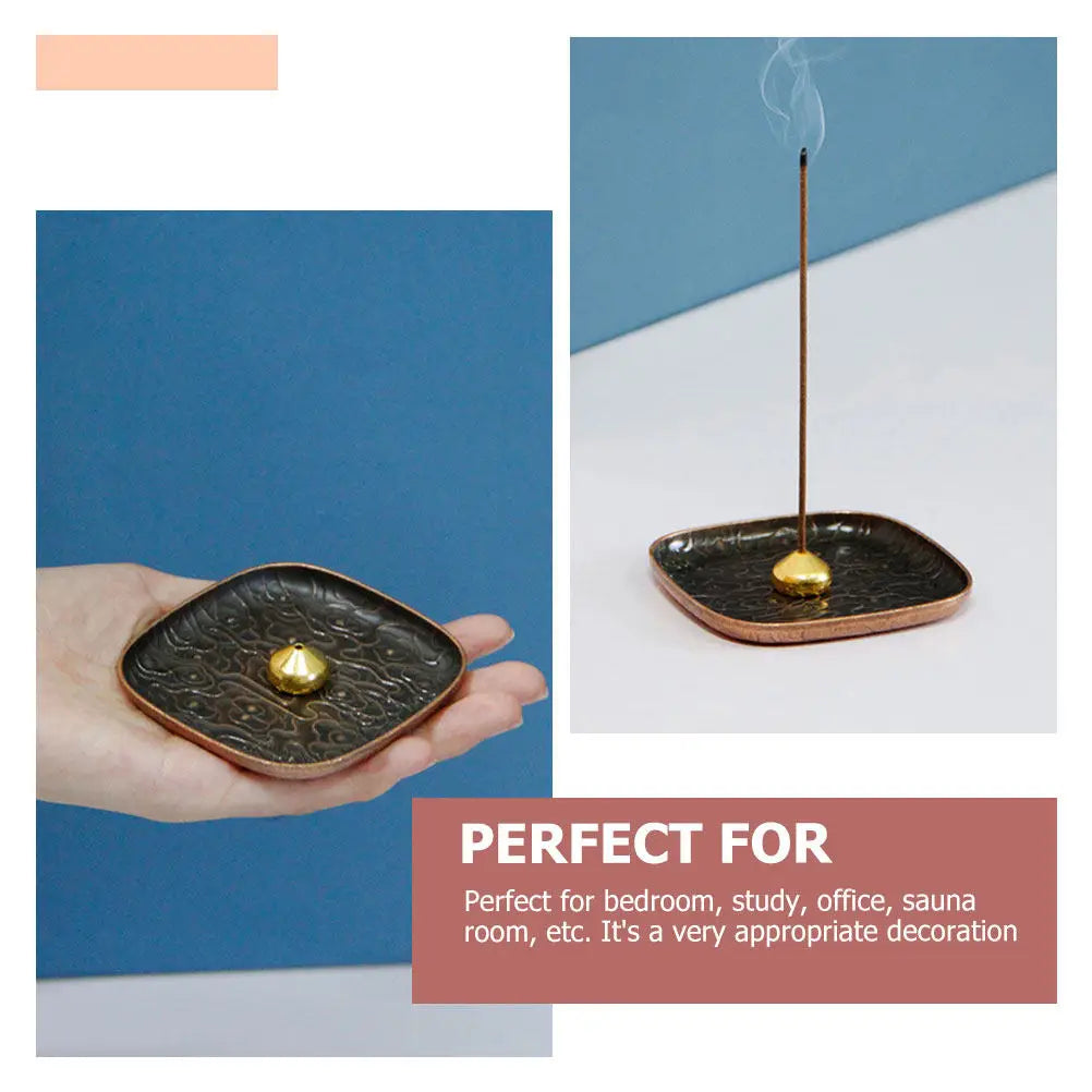 Square Incense Stick Holder Premium Metal Burner Tray Elegant Compact