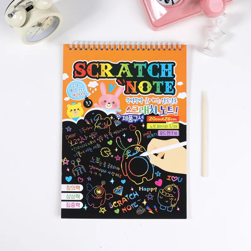 50 pcs Scratch Paper Kids Rainbow Magic Scratch Off Paper Sheets Art Craft Kit Black Note Paper Drawing Pads with Stencils Zpaxo orange