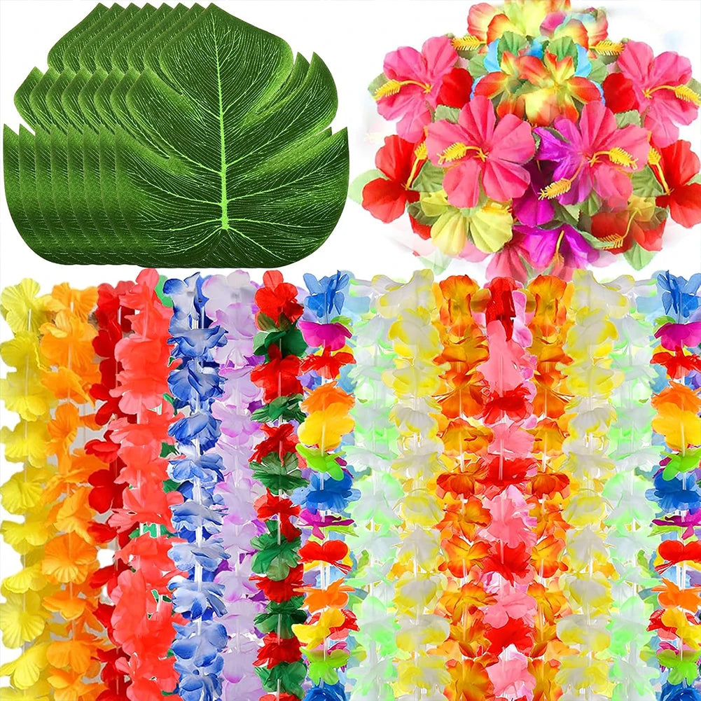 Hawaiian Luau Leis Decorations Supplies Hibiscus Flowers Necklace