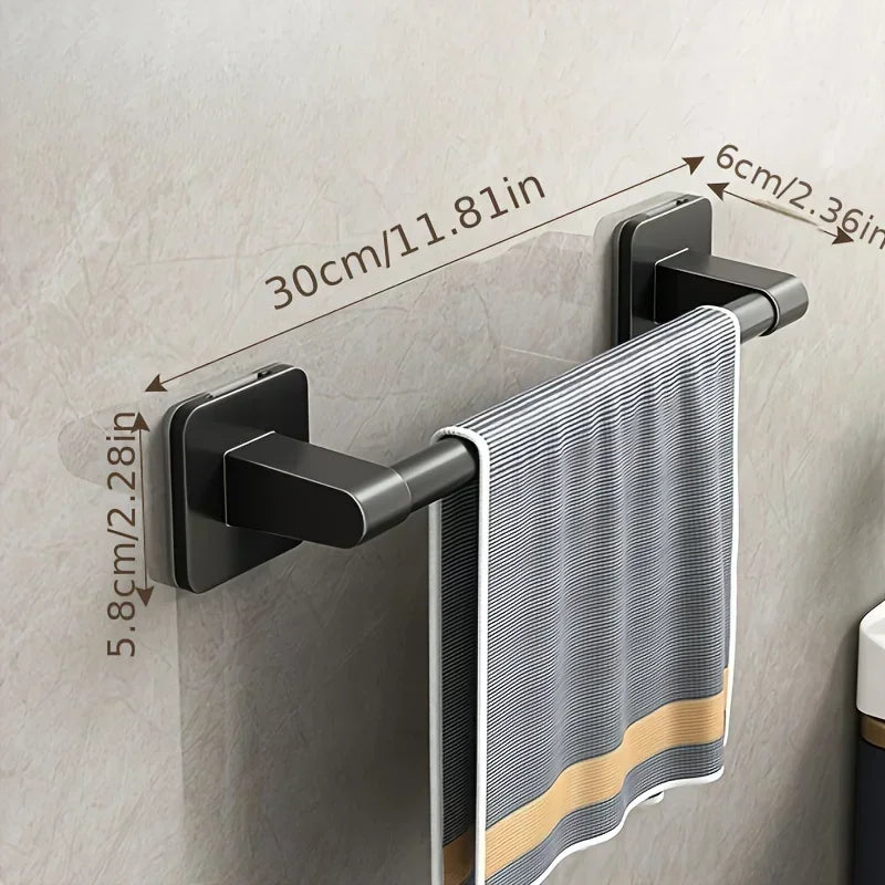 Wall Mounted Towel Rack Bathroom Storage Rack No Drilling Bathroom Horizontal Bar Towel Rack Kitchen Bathroom Accessories Zpaxo Black 30CM