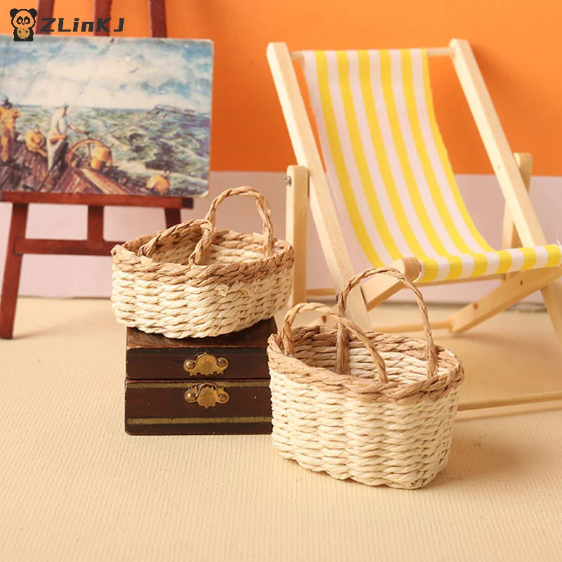 ▶1:12 Dollhouse Miniature Storage Basket Vegetable Food Woven Frame Kitchen Model Decor Toy Doll House Accessories Zpaxo