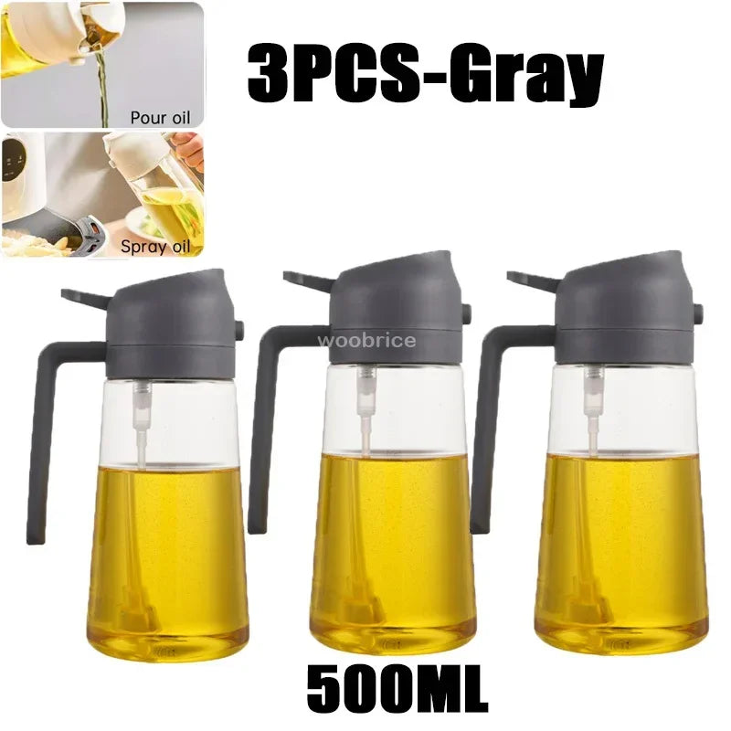 2 in 1 Kitchen Oils Spray Bottle Olive Sprayer Oil Spray Oil Sprayer Plastic for Cooking BBQ Baking Oils Dispenser Accessories Zpaxo 3PCS-grey