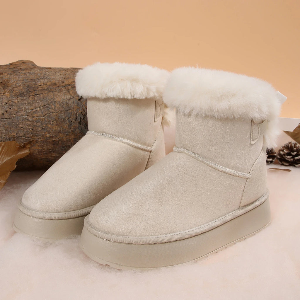 Large Fleece Lined Thick Bottom Snow Boots Women's Warm Short