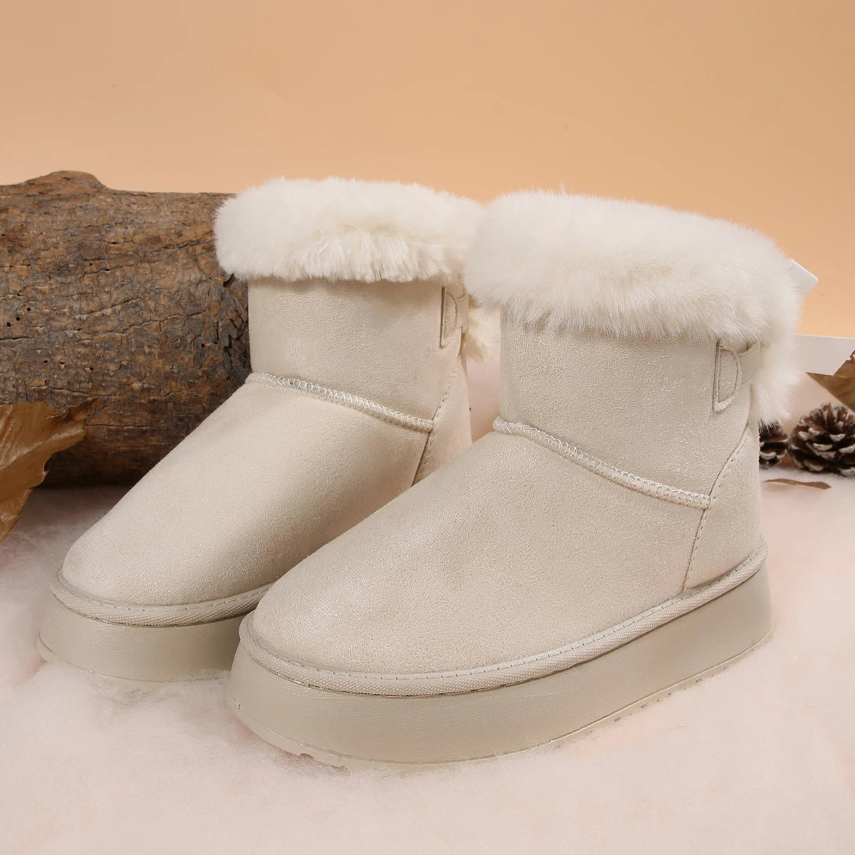 Large Fleece Lined Thick Bottom Snow Boots Women's Warm Short