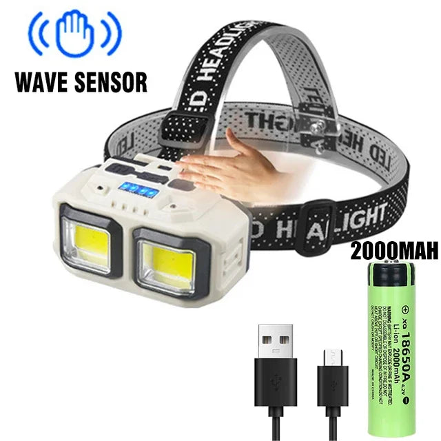 KDULIT LED Headlamp USB Rechargeable Waterproof COB Torch